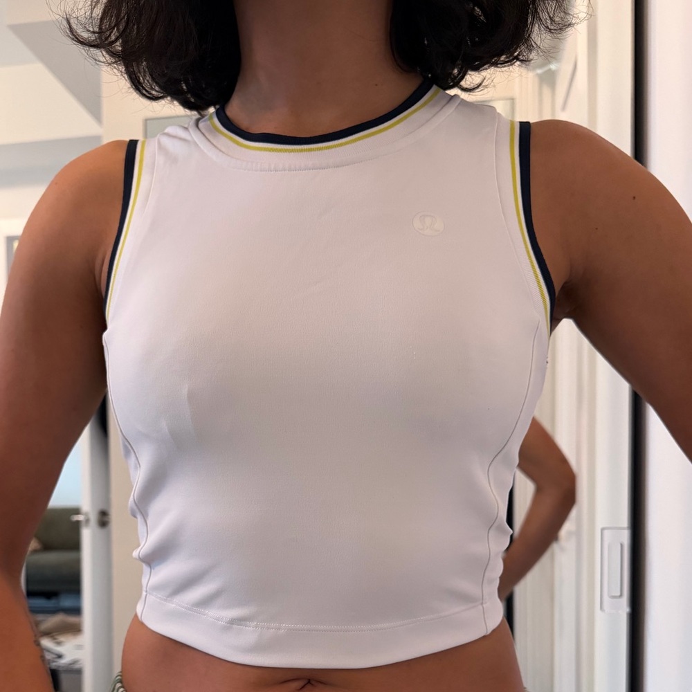 Lululemon Athletica White and Navy Crop Top